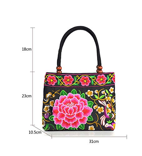 Embroidered Canvas Top Handle Handbags for Women,Ladies Casual Vintage Handbag Tote Bag