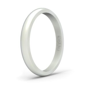 Enso Rings Halo Elements Silicone Ring – Stackable Wedding Engagement Band – Thin Minimalist Band – 2.54mm Wide, 1.5mm Thick – Pearl-Colored, Size 4