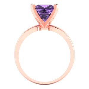 Clara Pucci 2.5ct Princess Cut Solitaire Simulated Alexandrite Engagement Wedding Bridal Wedding Anniversary Ring in 14k Rose Gold 7.75