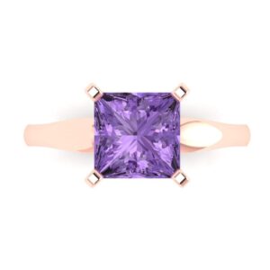 Clara Pucci 2.5ct Princess Cut Solitaire Simulated Alexandrite Engagement Wedding Bridal Wedding Anniversary Ring in 14k Rose Gold 7.75