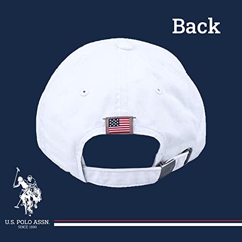 U.S Polo Assn. Embroidered Pony Horse Logo Since 1890 Adjustable Cotton Baseball Hat with Curved Brim, White, One Size