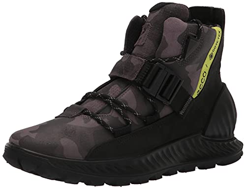 ECCO Men's Exostrike Gore-TEX Waterproof Buckle Hiking Boot, Titanium/Black, 6-6.5