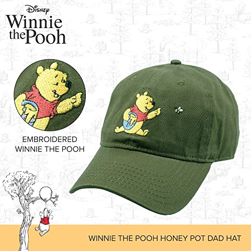 Disney Winnie The Pooh Dad Hat, Cotton Adjustable Adult Baseball Cap with Curved Brim, Olive, One Size