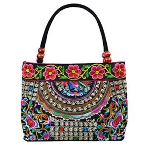 Embroidered Canvas Top Handle Handbags for Women,Ladies Casual Vintage Handbag Tote Bag