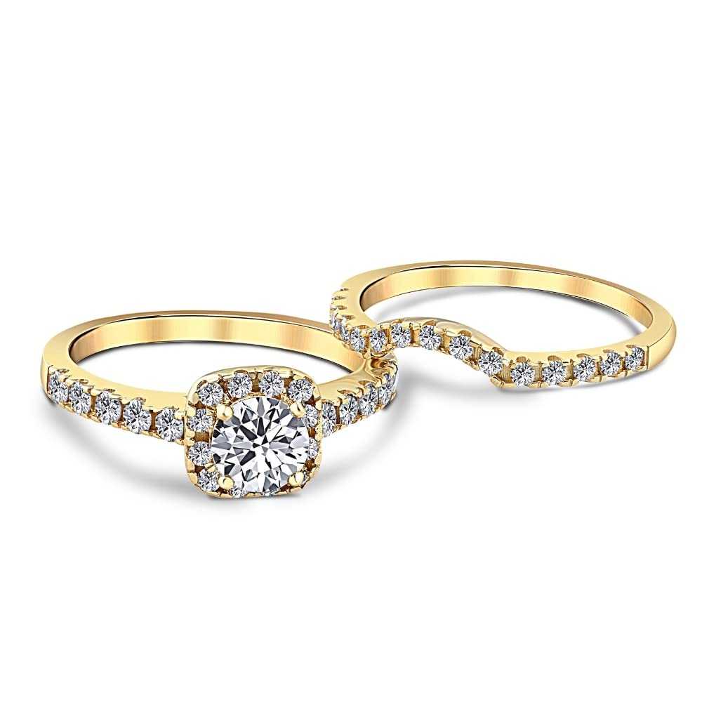 1 1/4Ct Diamond Cushion Halo Engagement Wedding Ring Set 10k Yellow Gold - Size 4