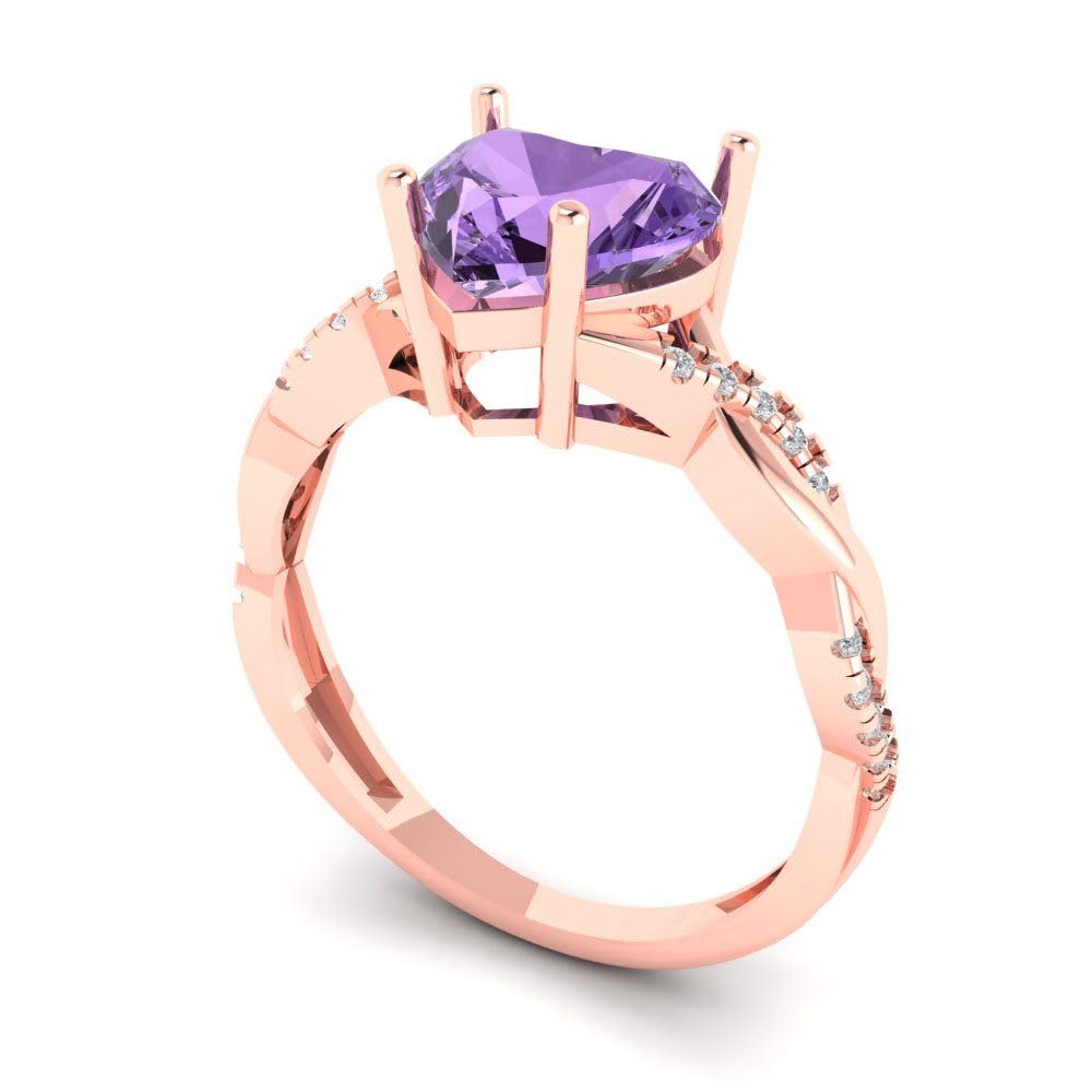 Clara Pucci 2.24 ct Heart Cut Criss Cross Twisted Solitaire Halo Alexandrite Modern Designer Statement Ring 14k Rose Gold 10.5