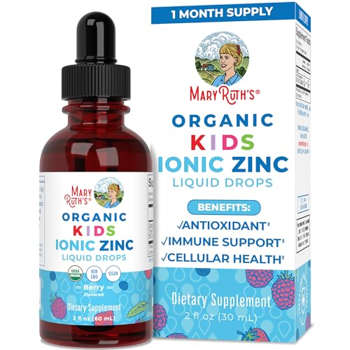 MaryRuth Organics Zinc Supplements for Immune Support, Liquid Zinc Supplement, Immune Support Supplement for Kids, Ages 4-13, Zinc Sulfate, Vegan, USDA Organic, Glycerin Based, 2 Fl Oz