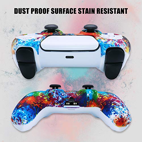 [2 Pack] Jusy Compatible with PS5 Controller Soft Silicone Skin, Sweat-Proof Dust-Proof Anti-Slip Case Cover Protective Accessories Set for PS5 DualSense Controller, with 10 Thumb Grips (Graffiti)