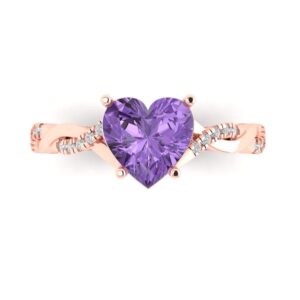 clara pucci 2.19ct heart cut criss cross solitaire halo created alexandrite engagement wedding anniversary bridal ring 14k rose gold 7.5