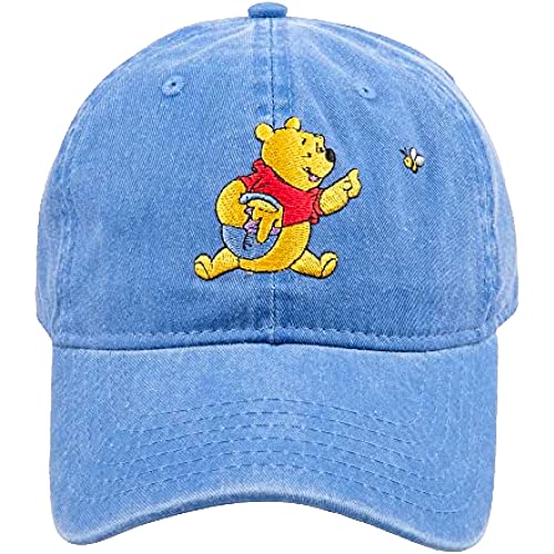 Disney Winnie The Pooh Dad Hat, Cotton Adjustable Adult Baseball Cap with Curved Brim, Blue, One Size