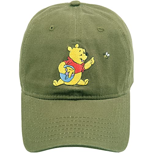 Disney Winnie The Pooh Dad Hat, Cotton Adjustable Adult Baseball Cap with Curved Brim, Olive, One Size