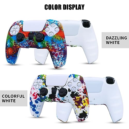 [2 Pack] Jusy Compatible with PS5 Controller Soft Silicone Skin, Sweat-Proof Dust-Proof Anti-Slip Case Cover Protective Accessories Set for PS5 DualSense Controller, with 10 Thumb Grips (Graffiti)