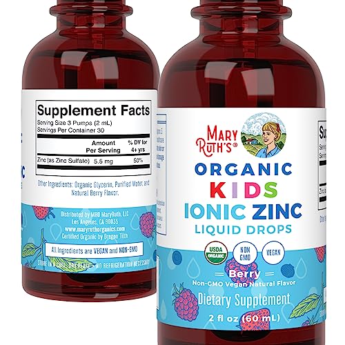 MaryRuth Organics Zinc Supplements for Immune Support, Liquid Zinc Supplement, Immune Support Supplement for Kids, Ages 4-13, Zinc Sulfate, Vegan, USDA Organic, Glycerin Based, 2 Fl Oz