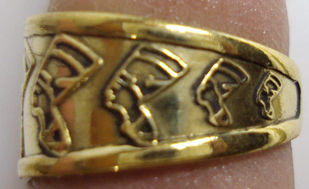 bonballoon Egyptian Finger Ring Hieroglyphic Queen Nefertiti Pharaoh Brass Hand Adjustable Pharaoh’s Egypt Pharaohs Costume Jewelry Accessory Handmade Engraved Symbol Wholeness Hieroglyphics