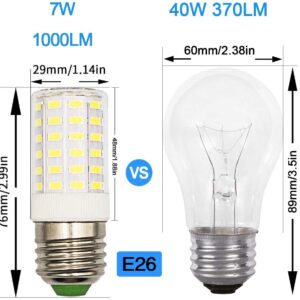 E26/26mm Big Medium Base Screw LED Refrigerator Light Bulb Appliance Bulb 7W (60W-70W Equivalent) Non-dimmable Cool White 6500K 1000 Lumen AC100V-265V Floor Lighting Decorative Corn Lamp Pack of 1