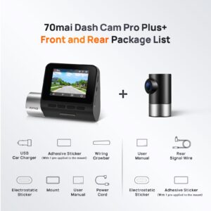 70mai True 2.7K 1944P Ultra Full HD Dash Cam Pro Plus+ A500S, Front and Rear, Built in WiFi GPS Smart Dash Camera for Cars, ADAS, Sony IMX335, 2'' IPS LCD Screen, WDR, Night Vision