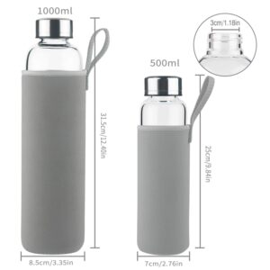 Reeho Borosilicate Glass Water Bottle, Sports Glass Drinking Bottle with Neoprene Sleeve and Stainless Steel Lid 16oz / 32oz