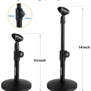 BILIONE Upgraded Desktop Microphone Stand, Adjustable Mic Stand Desk with Pop Filter, Shock Mount, Microphone Clip, 5/8" to 3/8" Metal Screw Adapter