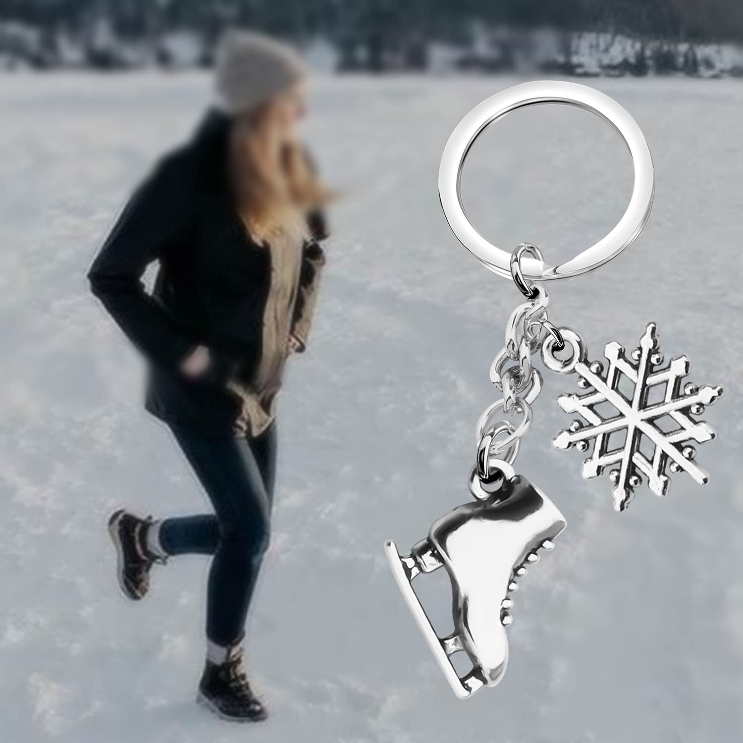 AKTAP Ice Skate Pendant Keychain Sport Skater Jewelry Snowflake Gift for Skate Lovers (Ice Skate Keychain)