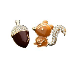 coadipress fun squirrel and pine cone stud earrings asymmetrical crystal nut squirrel animal ear stud earrings for women(squirrel nut earrings)