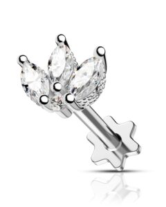 cocharm 16g marquise flower cartilage earring stud for women flat back cartilage studs cz marquise internally threaded conch piercing jewelry 16g conch studs