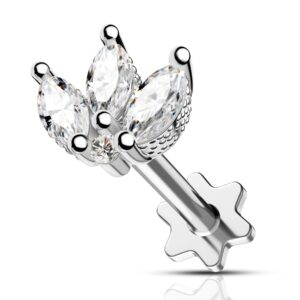 COCHARM 16g Marquise Flower Cartilage Earring Stud for Women Flat Back Cartilage Studs CZ Marquise Internally Threaded Conch Piercing Jewelry 16g Conch Studs