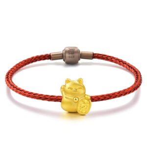 chow sang sang 999 24k solid gold maneki neko lucky cat charm bracelet for women 89164c (maneki neko lucky cat, 6.6 inches, (17 cm))