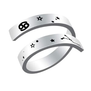 zeponny adjustable engraved cancer zodiac ring, surgical 316l stainless steel statement signs of zodiac open adjustable finger ring, horoscope astrology ring jewelry gift for women men