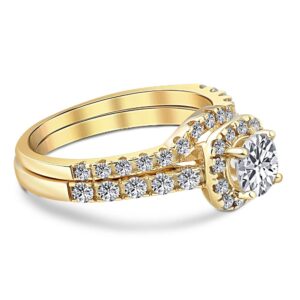 1 1/4Ct Diamond Cushion Halo Engagement Wedding Ring Set 10k Yellow Gold - Size 4