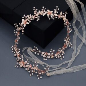 VALICLUD Bridal Belt Rhinestones Flower Wedding Dress Chain Crystal Bride Bridesmaids Sash Wedding Party Accessory Rose Gold