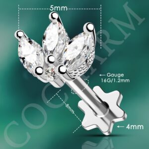 COCHARM 16g Marquise Flower Cartilage Earring Stud for Women Flat Back Cartilage Studs CZ Marquise Internally Threaded Conch Piercing Jewelry 16g Conch Studs