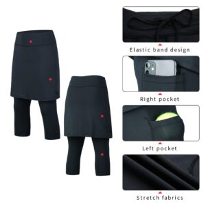 ANIVIVO Skirted Leggings for Women, Athletic Tennis Skirt with Leggings Pockets Tennis Clothing(AllBlack Small)