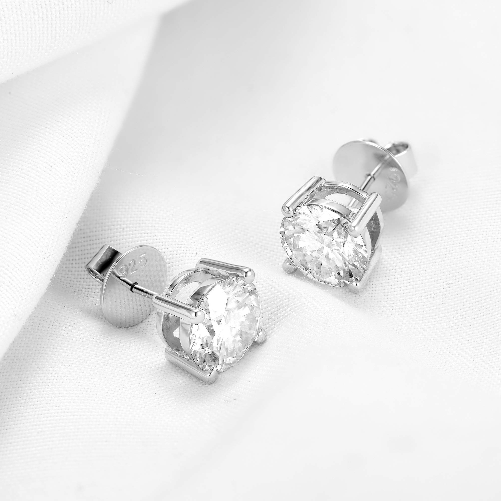 DovEggs 10K White Gold Post 3ct 7.5mm G-H-I Color Cut Moissanite Stud Earring Push Back 14K Gold QUALITY Silver Earrings for Women