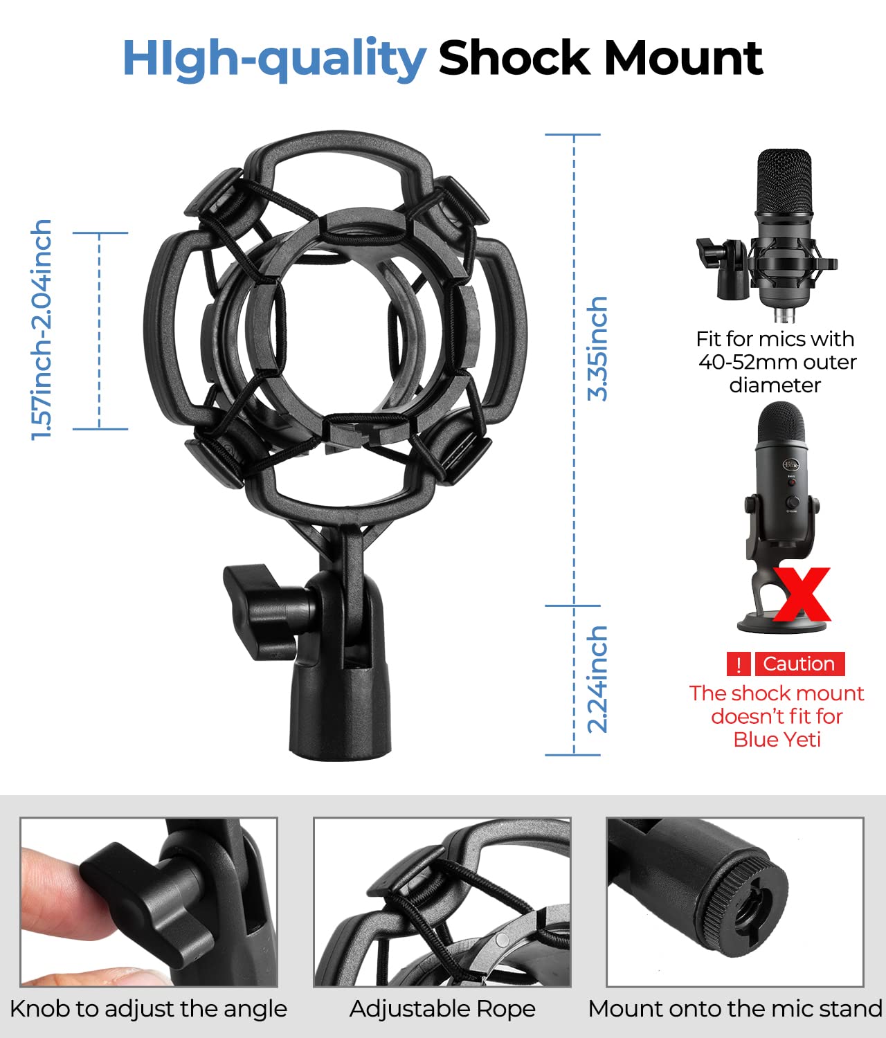 BILIONE Upgraded Desktop Microphone Stand, Adjustable Mic Stand Desk with Pop Filter, Shock Mount, Microphone Clip, 5/8" to 3/8" Metal Screw Adapter