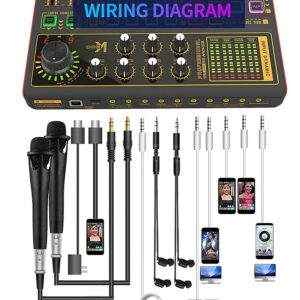 Professional Audio Mixer, K300 Live Sound Card and Audio Interface Sound Board with Multiple DJ Mixer Effects,Voice Changer and LED Light, Prefect for Streaming/Podcasting/Gaming/Recording/YouTube/PC