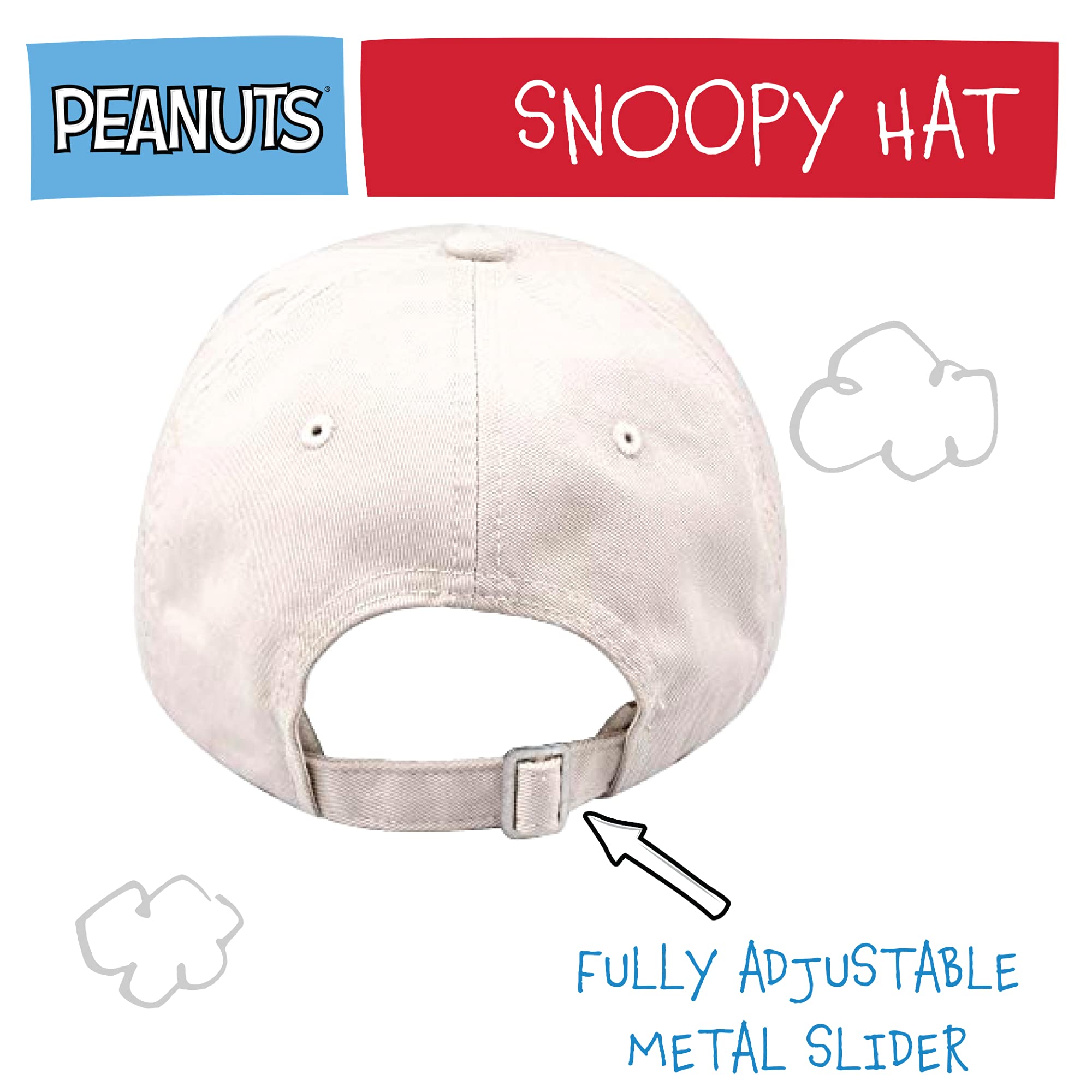 Peanuts Snoopy Dad Hat, Adjustable Baseball Cap, Tan, One Size