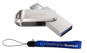 sandisk ultra dual drive luxe usb type-c 1tb flash drive for smartphones, tablets, and computers - high speed usb 3.1 pen drive (sdddc4-1t00-g46) bundle with (1) everything but stromboli lanyard