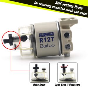 BARTOO R12T Fuel Water Separator Marine,10 Micron Fuel Filter Marine Parts Replace S3240 120AT NPT ZG1/4-19 Fit 3/8-inch NPT Outboard Motor