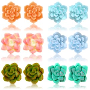 hicarer 6 pairs succulent earrings plant earrings resin handmade stud earrings stainless steel studs botanical plant earrings flower jewelry accessories for women