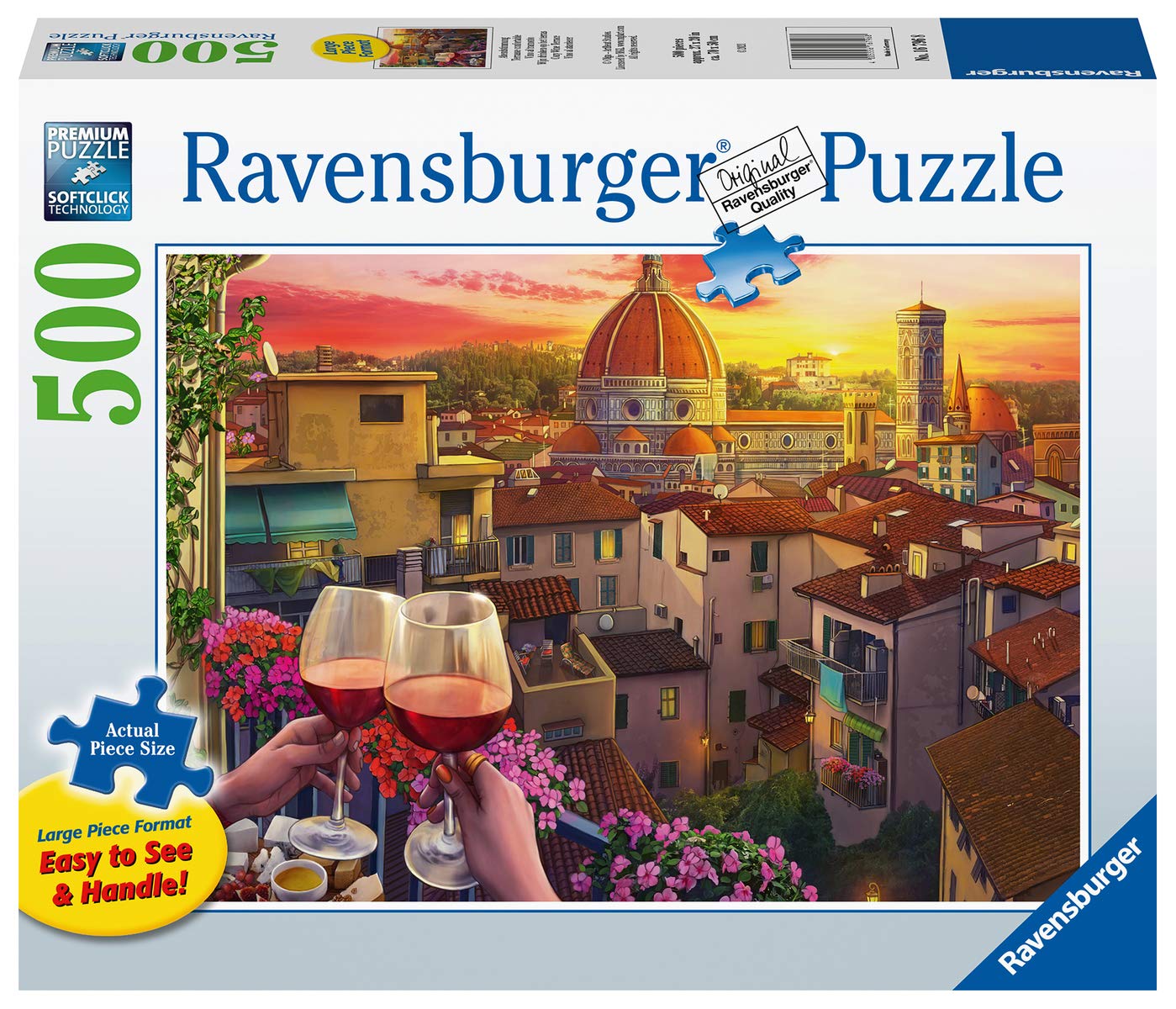 Ravensburger Cozy Wine Terrace - 500 Piece Large Format Jigsaw Puzzle | Unique Softclick Technology | Premium Matte Finish | Ideal for All Ages