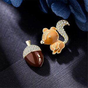 coadipress Fun Squirrel and Pine Cone Stud Earrings Asymmetrical Crystal Nut Squirrel Animal Ear Stud Earrings for Women(Squirrel Nut Earrings)