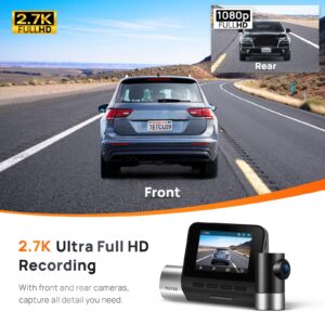 70mai True 2.7K 1944P Ultra Full HD Dash Cam Pro Plus+ A500S, Front and Rear, Built in WiFi GPS Smart Dash Camera for Cars, ADAS, Sony IMX335, 2'' IPS LCD Screen, WDR, Night Vision