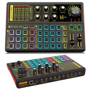 Professional Audio Mixer, K300 Live Sound Card and Audio Interface Sound Board with Multiple DJ Mixer Effects,Voice Changer and LED Light, Prefect for Streaming/Podcasting/Gaming/Recording/YouTube/PC