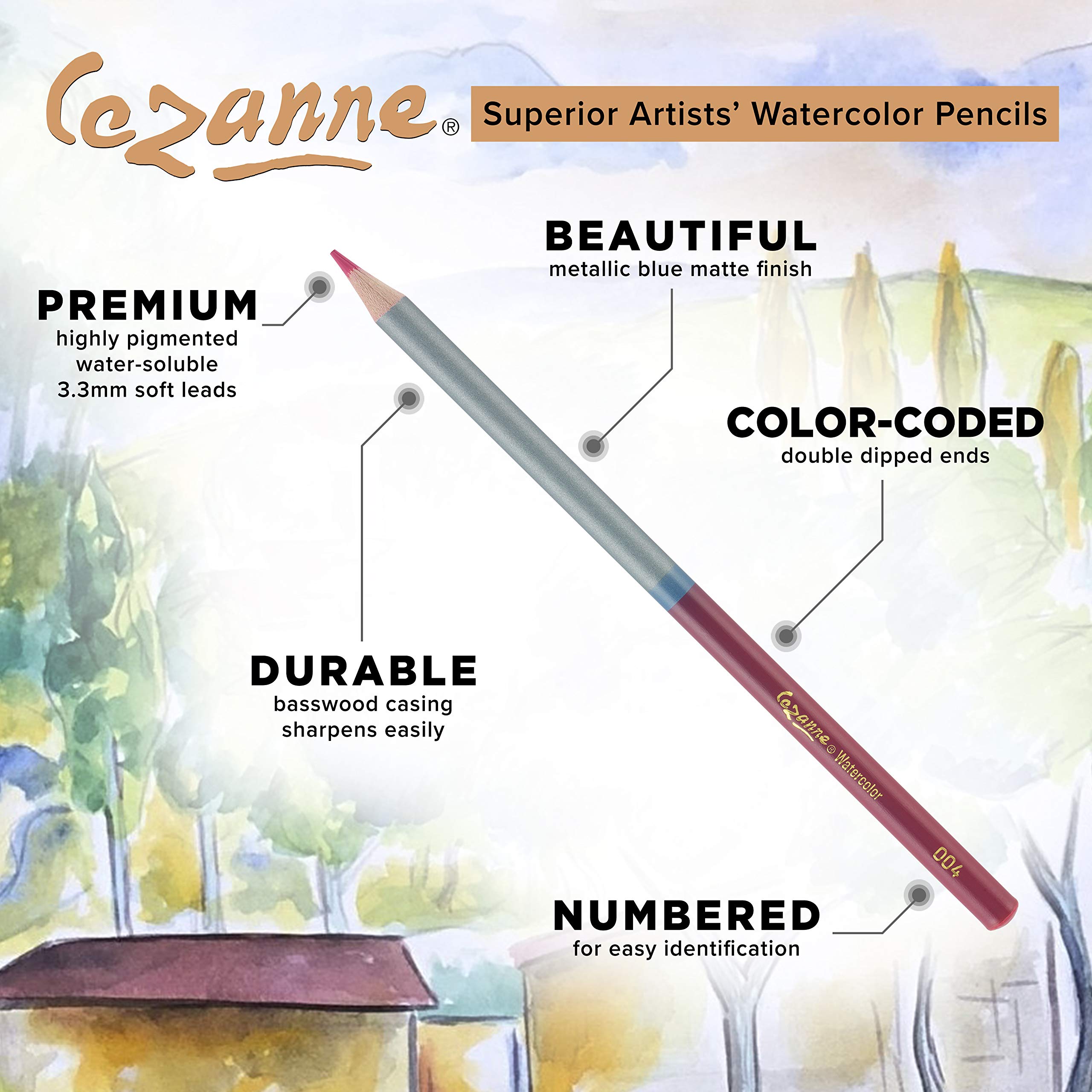 Cezanne Watercolor Pencils - Professional Artist Quality Soft Core Leads for Watercolour Painting, Coloring, Drawing, Layering, Blending, Shading, Use Wet or Dry - Set of 72