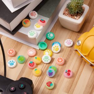 Skylety 36 Pcs Replacement Cute Cat Paw Flower Fruit Design Thumb Grip Soft Silicone Analog Stick Cover Compatible with at Dark Luminous Joystick Compatible with Switch, Switch Lite Joy-Con