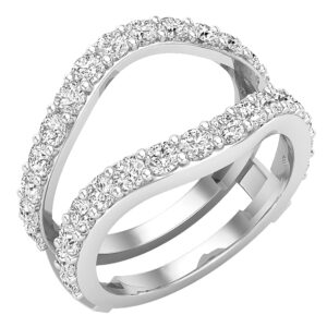 Dazzlingrock Collection 1.75 Carat (ctw) Round Lab Grown Diamond Ladies Wedding Enhancer Guard Double Ring, 18K White Gold, Size 6