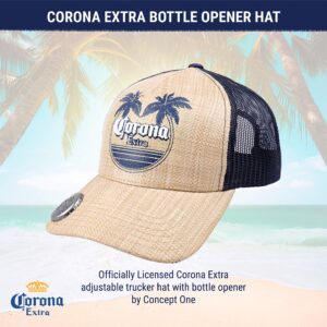 Corona Extra Truck Hat, Mesh Adjustable Snapback Trucker Hat with Bottle Opener Curved Brim, Tan, One Size