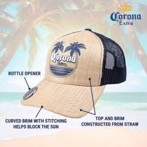 Corona Extra Truck Hat, Mesh Adjustable Snapback Trucker Hat with Bottle Opener Curved Brim, Tan, One Size