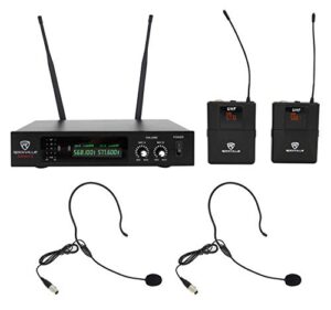 rockville rwm81u dual uhf headset & guitar wireless microphone system w/lcd