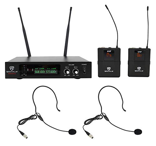 Rockville RWM81U Dual UHF Headset & Guitar Wireless Microphone System w/LCD